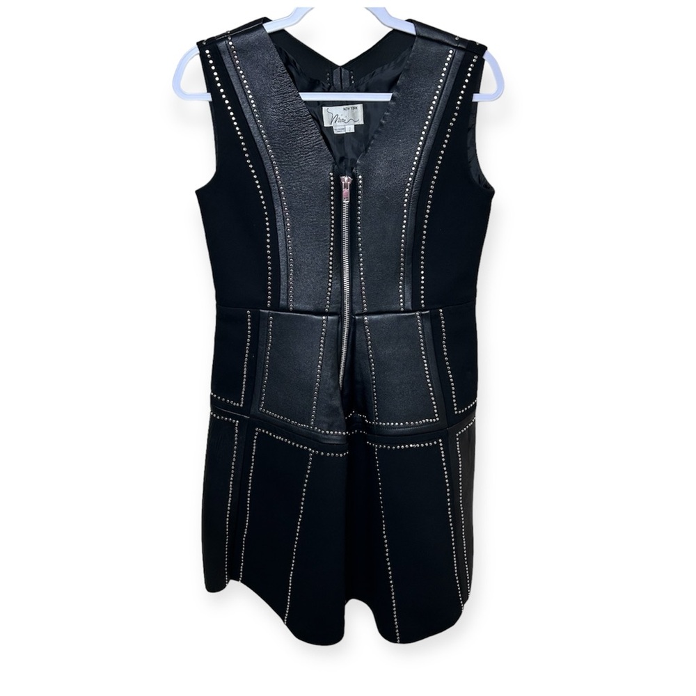 Miri New York Leather Zip Up Black Studded Dress